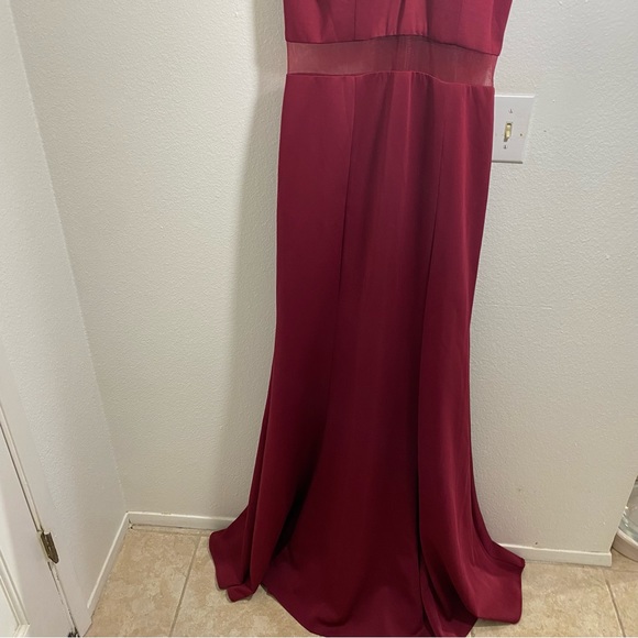 May Queen CoutureUSA Maroon MeshPanels Sleeveless High Neck Maxi Formal Dress 10 - Picture 10 of 16
